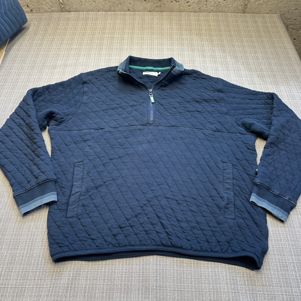 Wellen Quilted Quarter‎ Zip Pullover Mens XL Navy Blue Organic Outdoors *